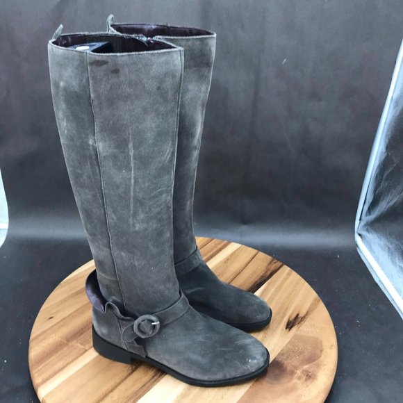 Kensie Girl Shoes - Kensie Gray Faux Suede Knee High Harness Riding Boots Womens Size 6